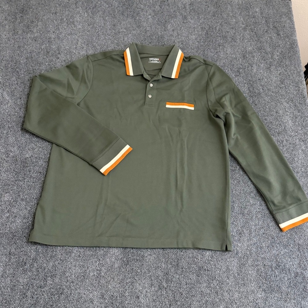 UNTUCKit Marshall Long Sleeve Polo Shirt Mens XL Green Orange Tipping 41196